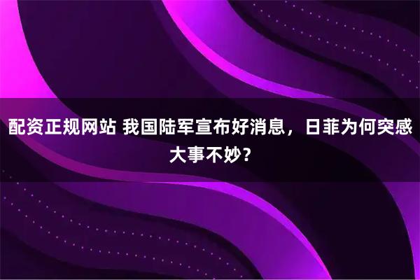 配资正规网站 我国陆军宣布好消息，日菲为何突感大事不妙？